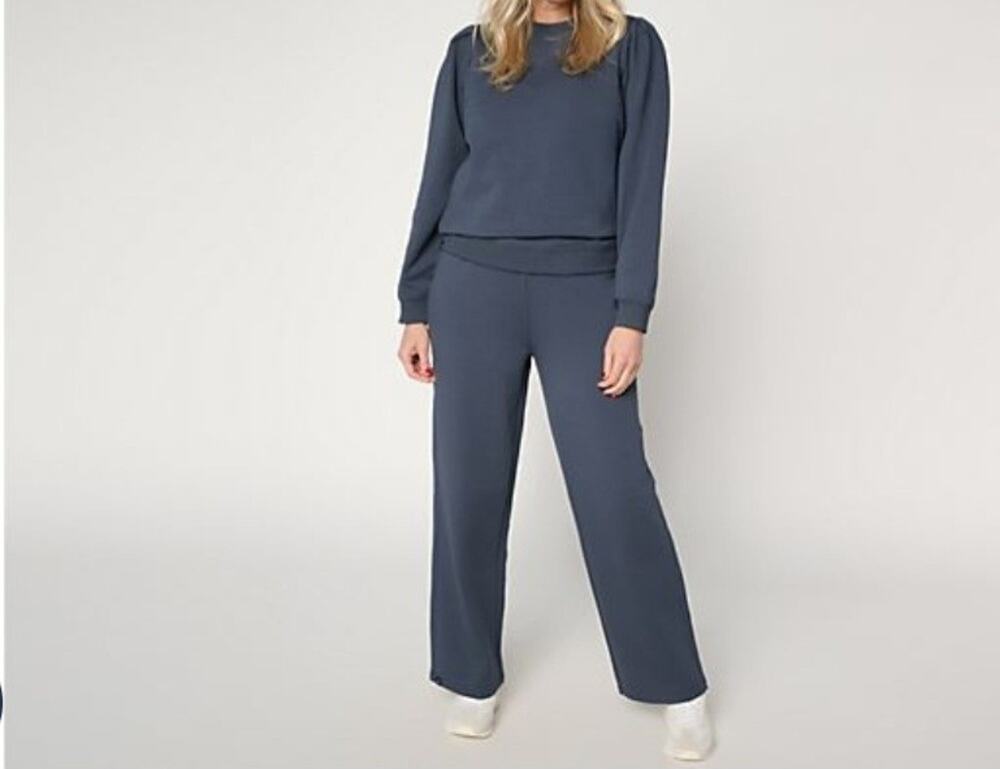 Barefoot Dream Tall Med Indigo Brushed LuxePuff Sleeve Pullover&Pant A699211 EUC